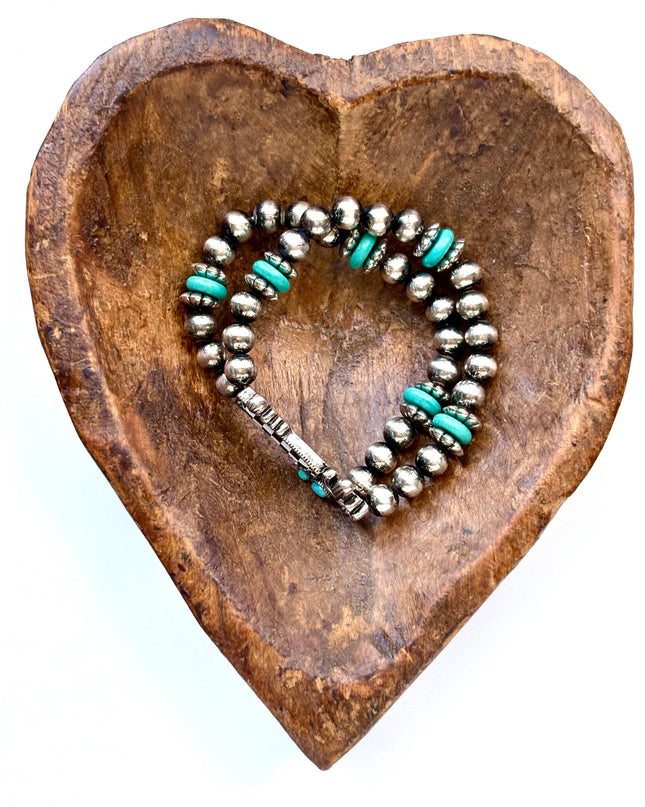 2 Layered Western Cactus Checker Stone Stretch Bracelet