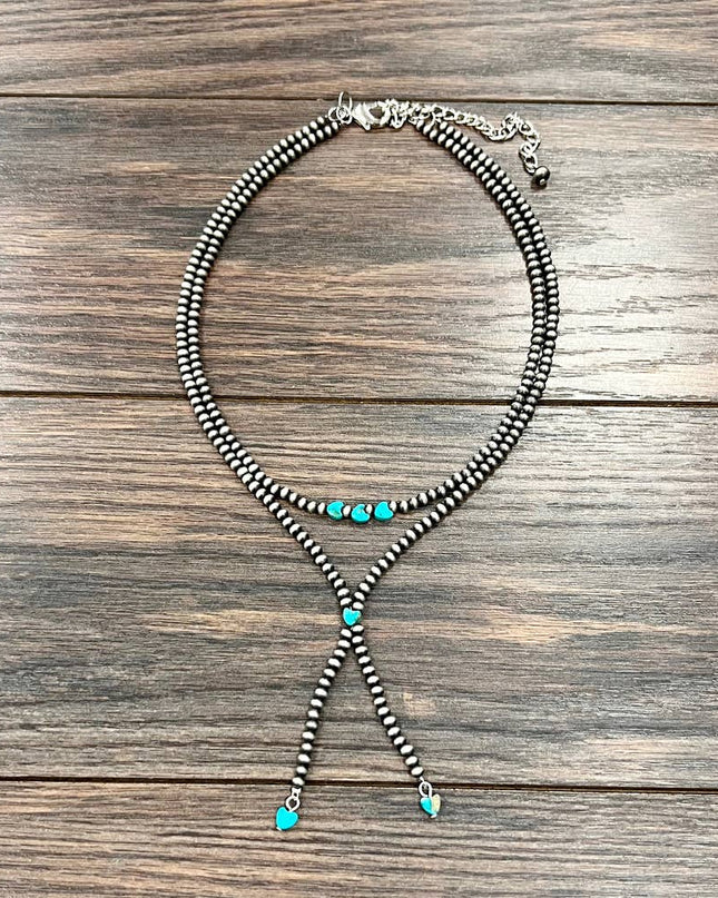 739467, Handmade 18" Navajo Heart Gemstone Tassel Y-Necklace