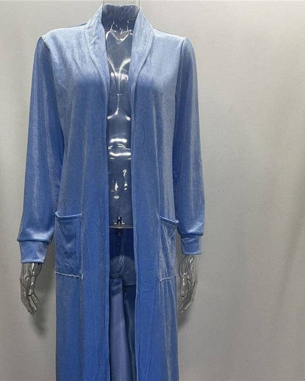 Loose Velvet Long Cardigan Coat With Elasticity