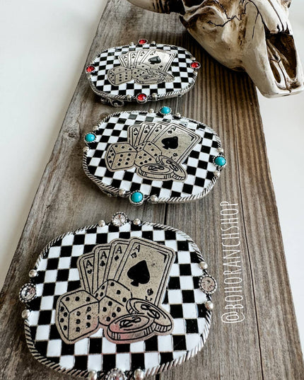 Western Belt Buckle Checker Checkered Pattern - Clear