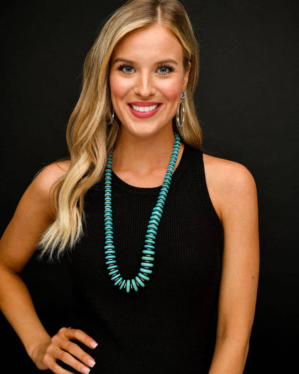 36"" Turquoise and Faux Navajo Pearl Graduated Disc Necklace