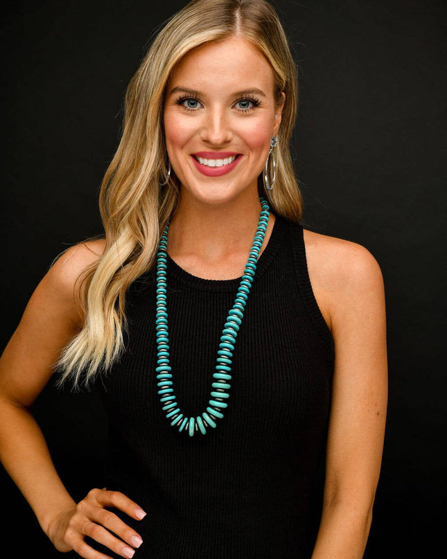 36"" Turquoise and Faux Navajo Pearl Graduated Disc Necklace