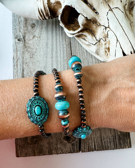 3 Layer Navajo Pearl & Stone Stackable Stretch Bracelet