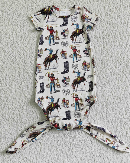 Baby newborn western cow green boys gown