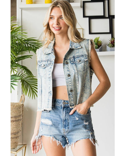 Rhinestone Color Denim Vest