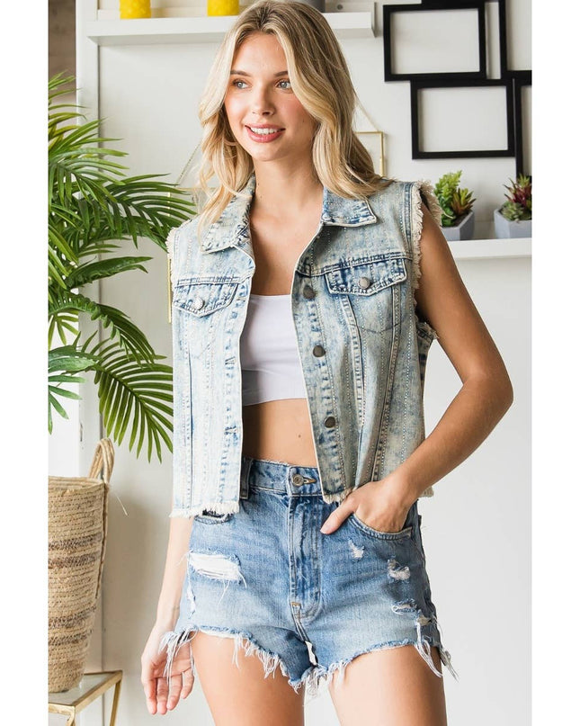Rhinestone Color Denim Vest