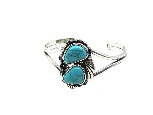 Western Turquoise Stone Brass Cuff Bracelet