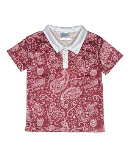 Maroon Paisley SS Polo Shirt, Size 2T-5T