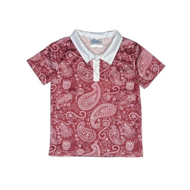 Maroon Paisley SS Polo Shirt, Size 2T-5T