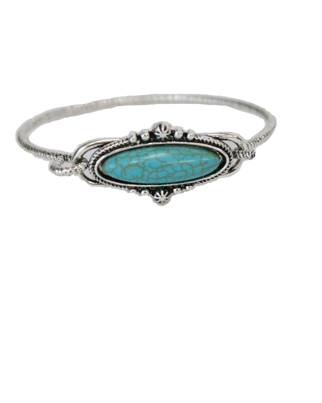 Burnished Silver Rope wire bracelet w/ Oval Turquoise Concho