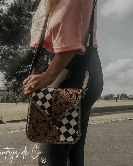 Melrose Tooled Leather Checkered Handbag