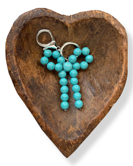 Western Coquette Bow Ribbon Stone Charm Key Ring Chain