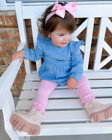 Girls Pink Footless Ruffle Tights