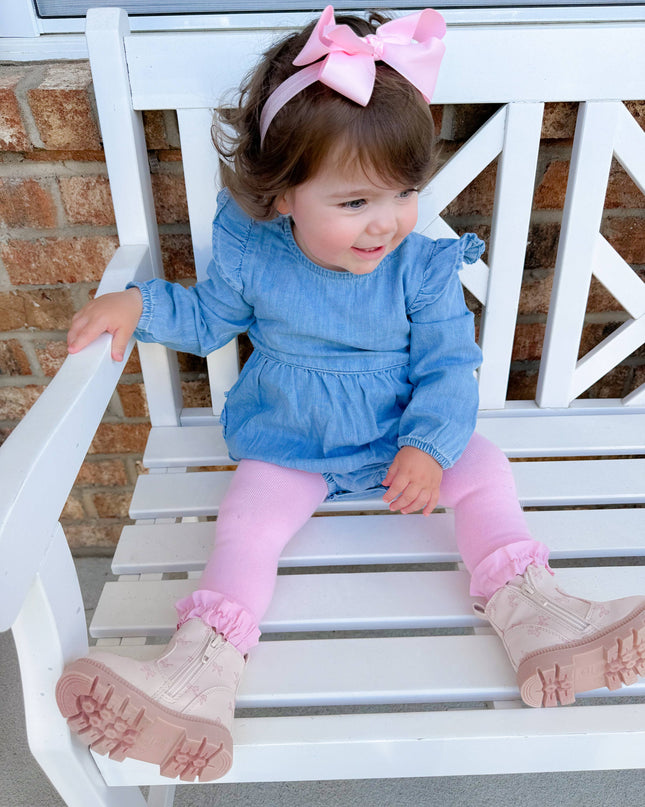 Girls Pink Footless Ruffle Tights