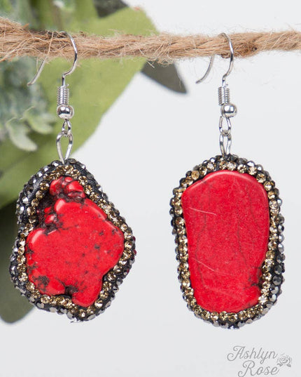Ready to Rock Red Stone Drop Earrings with Honey Crystal Accents, Silver