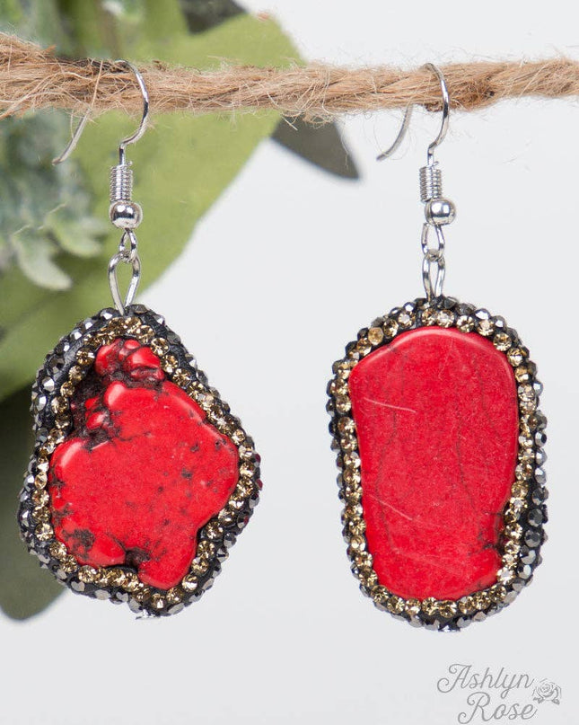 Ready to Rock Red Stone Drop Earrings with Honey Crystal Accents, Silver