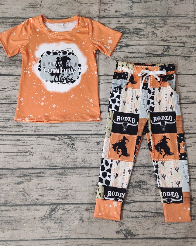 Baby Boys Short Sleeve Cowboy Tee Pants Clothes Sets