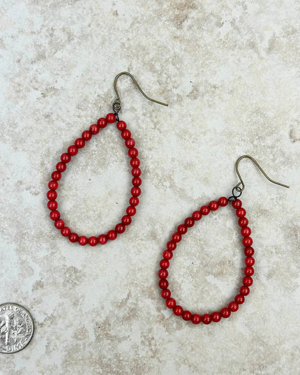 ERZ211105-09	Red coral teardrop hoop Earrings
