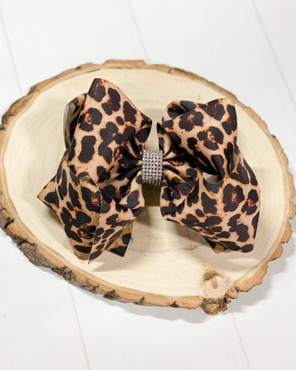 Animal Print Rhinestone Center Bow (Alligator Clip)  6"