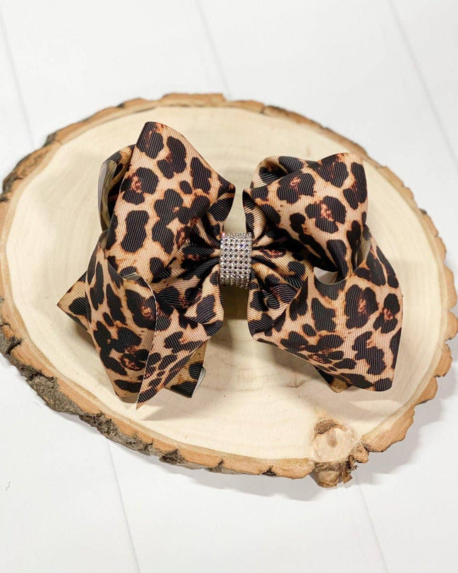 Animal Print Rhinestone Center Bow (Alligator Clip)  6"