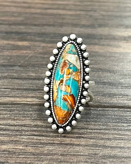 750508, Oval Gemstone, Brass Adjustable Ring