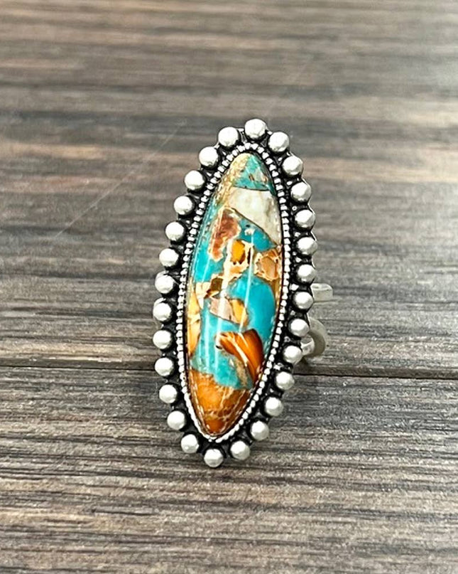 750508, Oval Gemstone, Brass Adjustable Ring