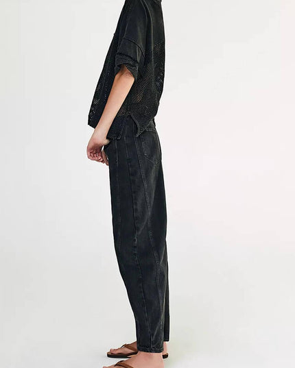 Ladies Mid Rise Wide Leg Barrel Jeans SKP522