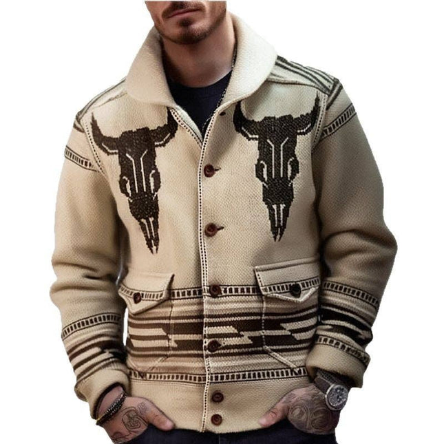Men's Jacquard Knit Cardigan Jacket Casual Outerwear