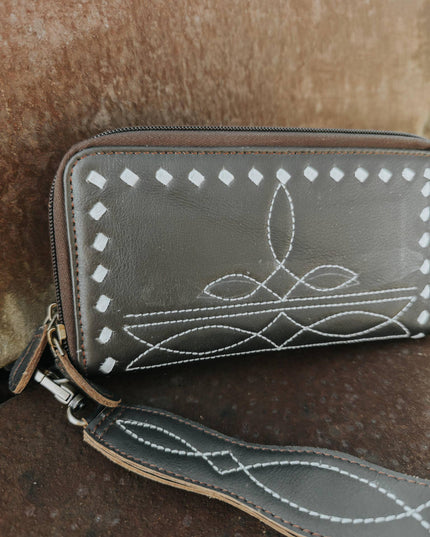 Boot Stitch Leather Wallet Wristlet