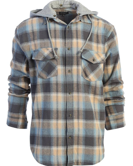 Men's Casual Button Up Flannel Shirt with Removable Hoodie GB-LS92H