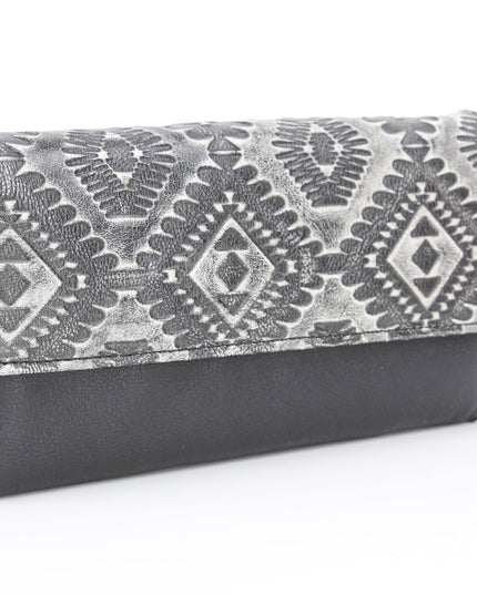 Women’s Grey Aztec Leather Clutch Wallet ABLW 18-2503