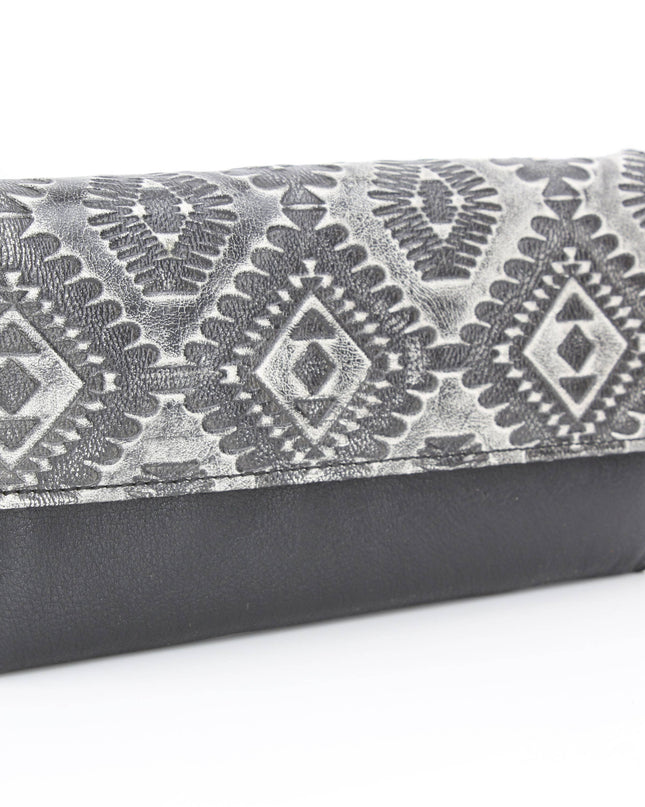 Women’s Grey Aztec Leather Clutch Wallet ABLW 18-2503