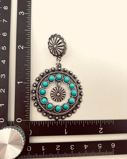 Turquoise Round Hollow Post Earrings - WJ