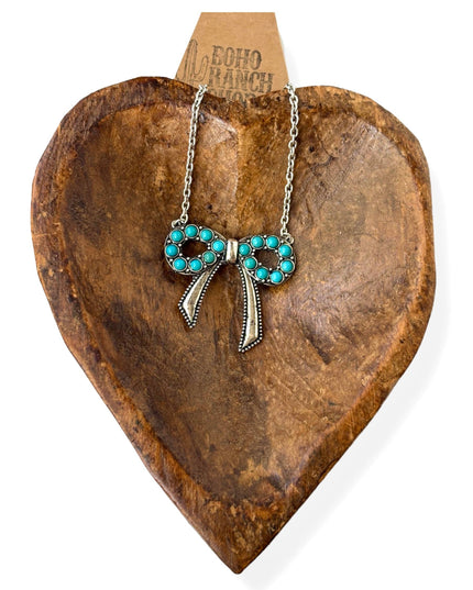 Western Style Coquette Bow Stone Pendant Necklace