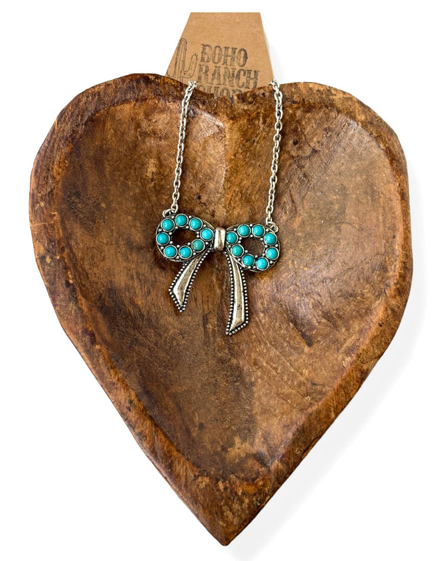 Western Style Coquette Bow Stone Pendant Necklace