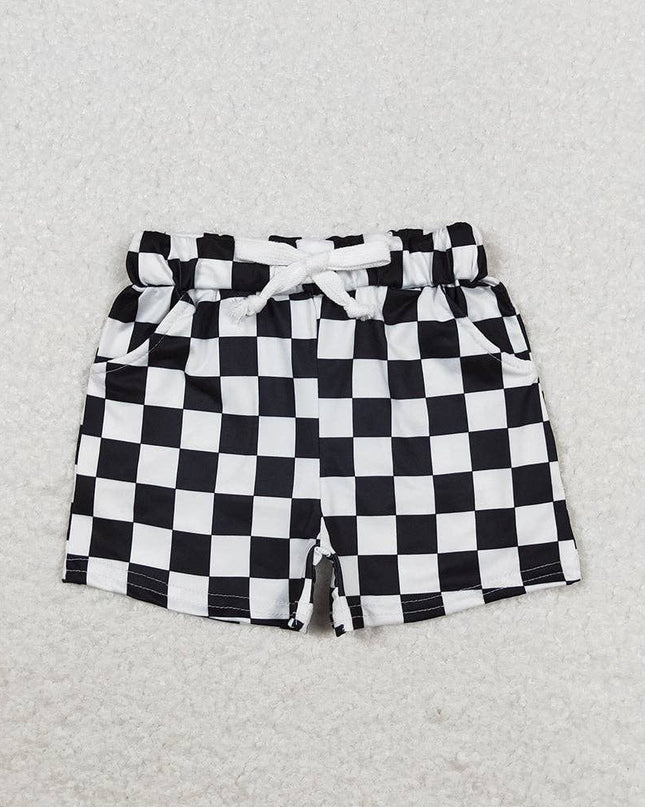 Baby Boys Black Checkered Pockets Shorts