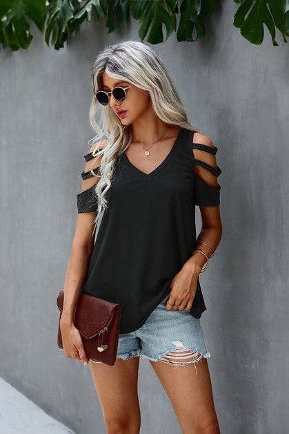 Short Sleeve Cutout Cold Shoulder Top