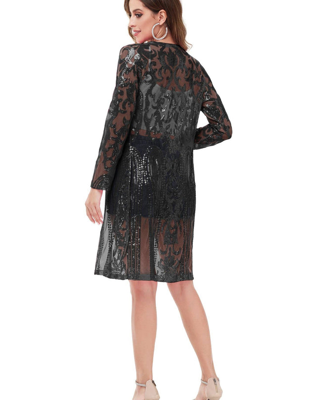Women's Sparkly Sequin Cardigan Long Sleeve Open Front