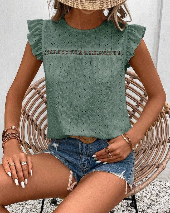 Summer Lace Ruffle Sleeve Top for Women - Casual and Stylish