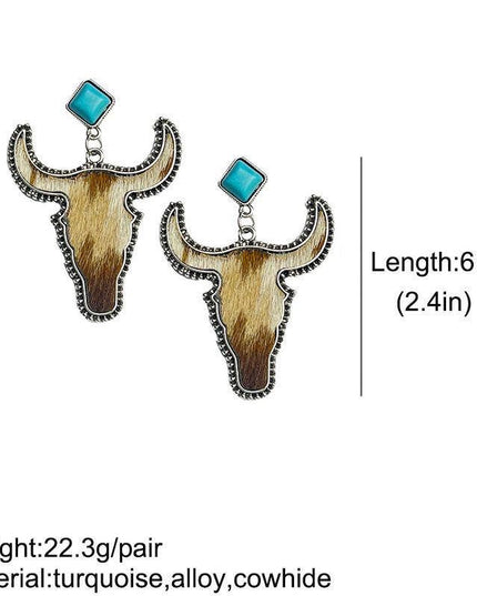 Western Style Cowhide Cowhead Shape Stud Earrings - WJ