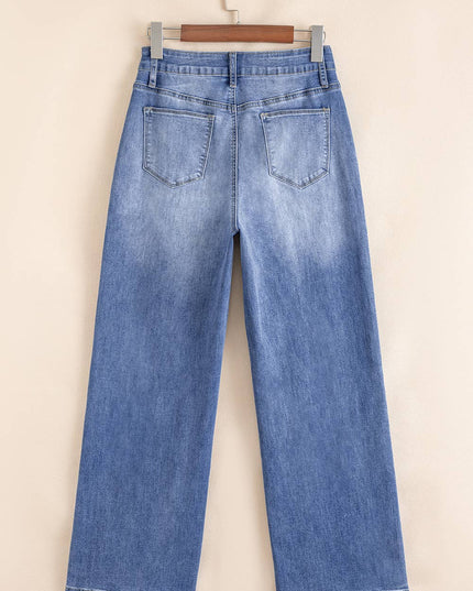 Beau Blue Tailored Center Seam Detail Straight Loose High Rise Jeans