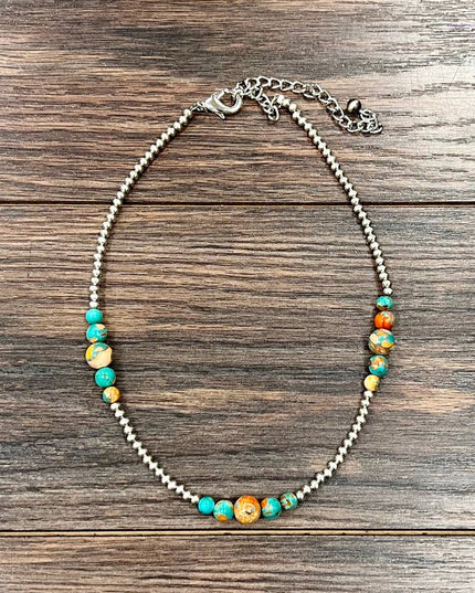 739542, Handmade 15" Sliver Navajo Gemstone Necklace