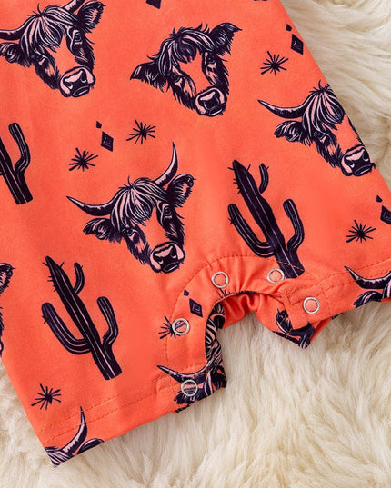 Orange Highland cow printed baby romper. RPB50727 SOL