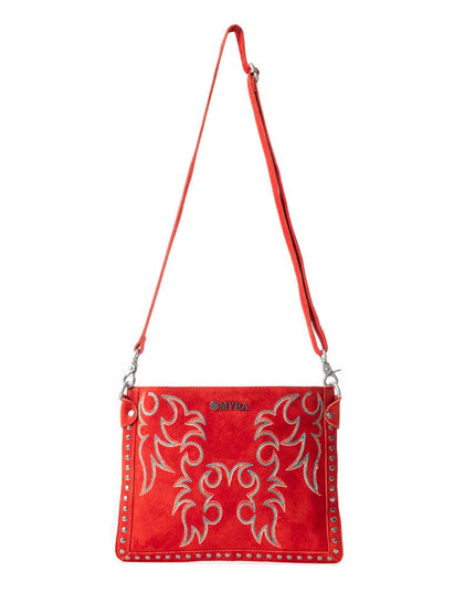 Texas Rose Western Embroidered Leather Bag in Scarlet Red