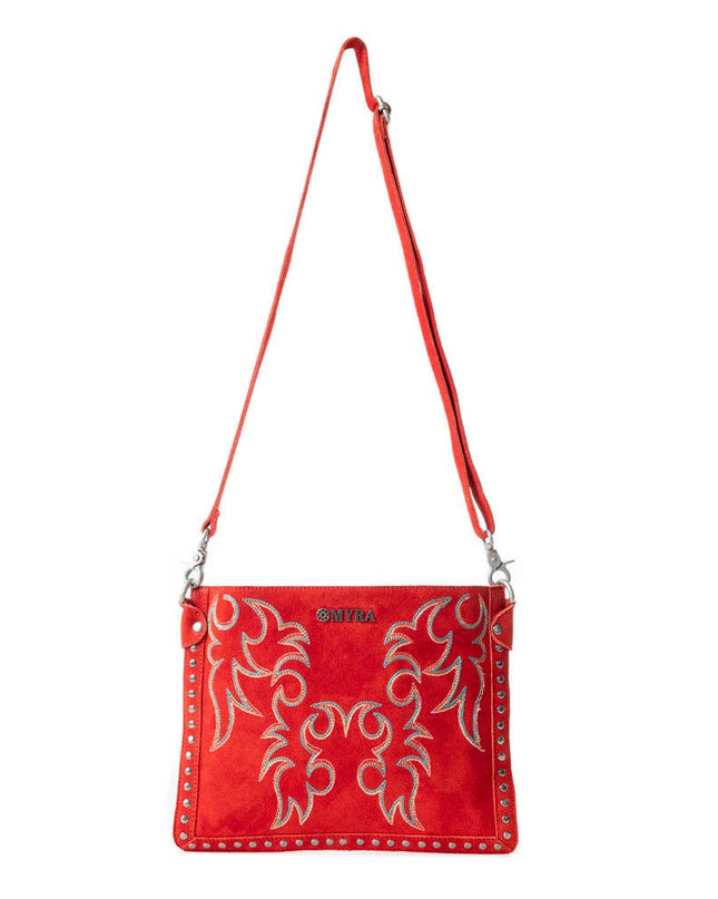 Texas Rose Western Embroidered Leather Bag in Scarlet Red