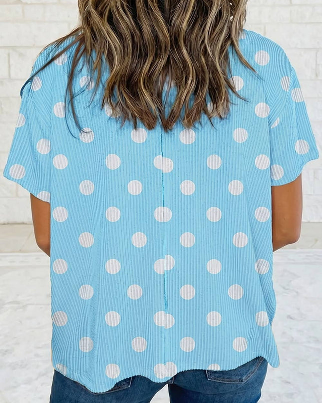 Texture Raised Rib Polka Dot Oversize Tee Shirt S-4X