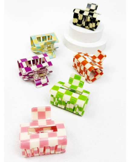 Colorful Checkered Medium Size Hair Claw