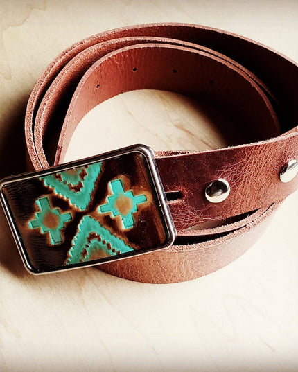 **Rectangle Turquoise Navajo Leather Belt Buckle 901g