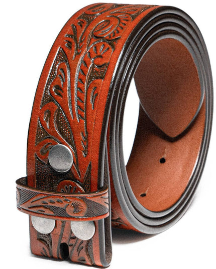Genuine Leather Men's Belt with Snap-On Strap without Buckle