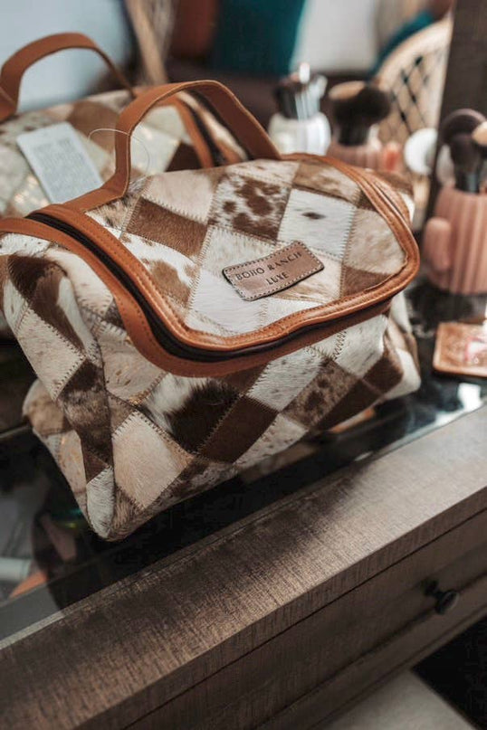 BOHO LUXE TOILETRY bag Genuine Hair On travel storage 